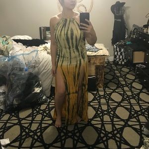 Blue life 2 slit halter dress